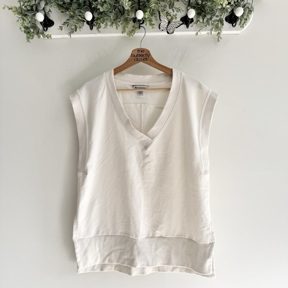 Athleta Retroterry V-Neck Sleeveless Sweatshirt Cream Medium